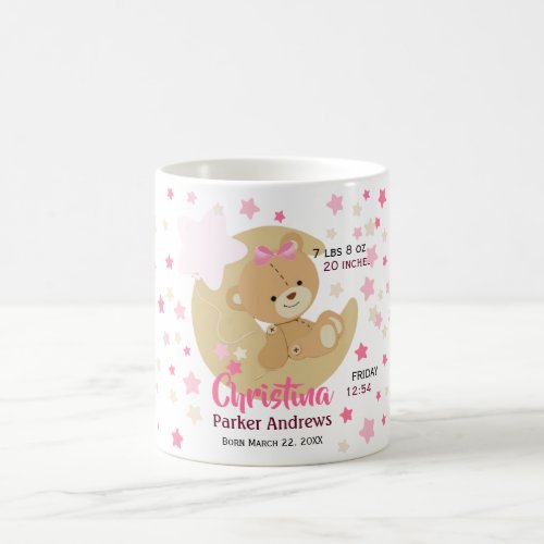 Adorable Teddy Bear Baby Girl Birth Stats Coffee Mug