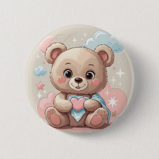 Adorable Teddy Bear Baby – Soft Pastel Design Button