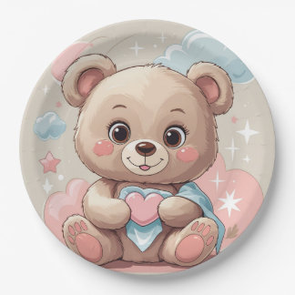 Adorable Teddy Bear Baby – Soft Pastel Design Paper Plates