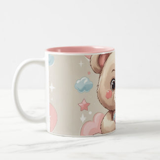 Adorable Teddy Bear Baby – Soft Pastel Design Two-Tone Coffee Mug
