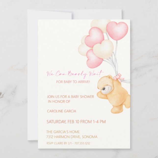Adorable teddy bear & balloon Baby shower Invitation (Front)