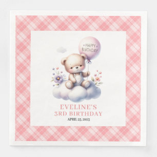 Adorable teddy bear balloon floral girl party paper dinner napkins