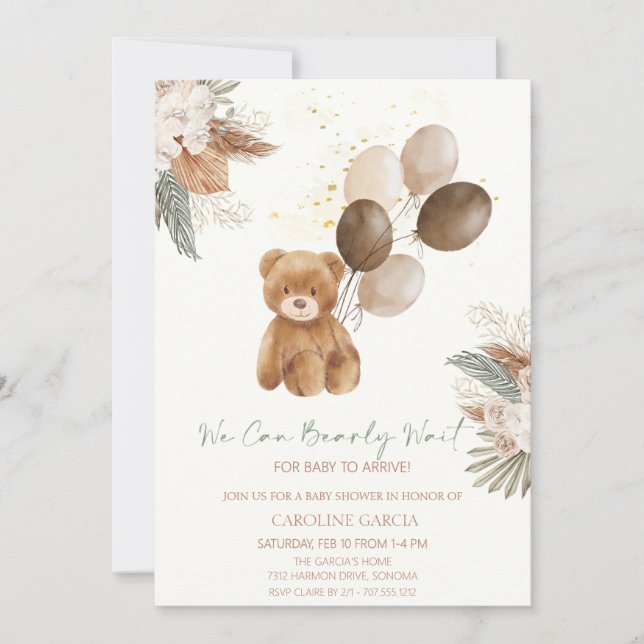 Adorable Teddy bear balloons baby shower Invitation (Front)