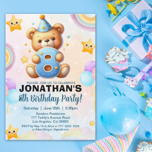 Adorable Teddy Bear Birthday 8 for boy's Invitation