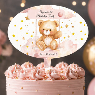 Adorable Teddy Bear Birthday – Custom Cake Topper