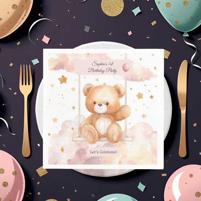 Adorable Teddy Bear Birthday – Custom Coaster Napkins (Creator Uploaded)
