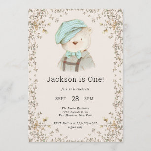 Adorable Teddy Bear Boy's First Birthday Invitation
