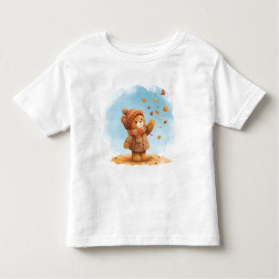 Adorable Teddy Bear Catching Autumn Leaves Toddler T-shirt