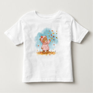 Adorable Teddy Bear Girl Catching Autumn Leaves Toddler T-shirt
