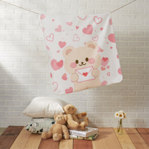 Adorable Teddy Bear & Hearts  Baby Blanket