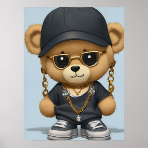 Adorable Teddy Bear in Hip Hop Style AI Art Poster