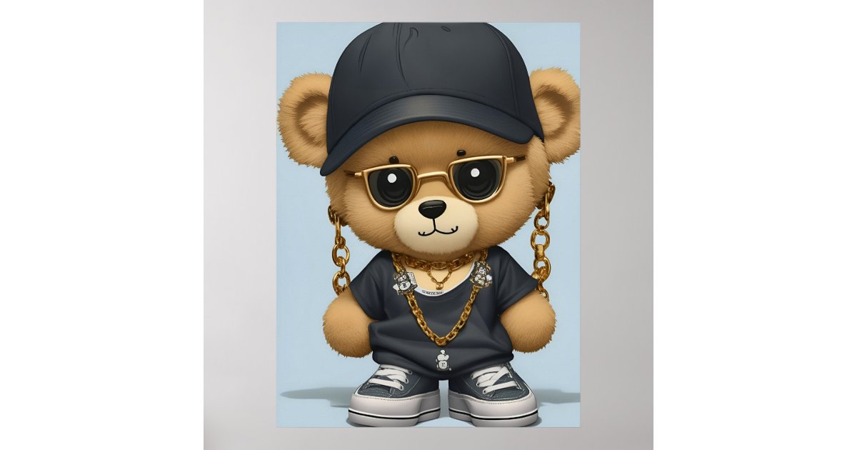 Adorable Teddy Bear in Hip Hop Style AI Art Poster | Zazzle
