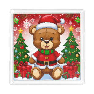 Adorable Teddy Bear in Santa Suit Acrylic Tray