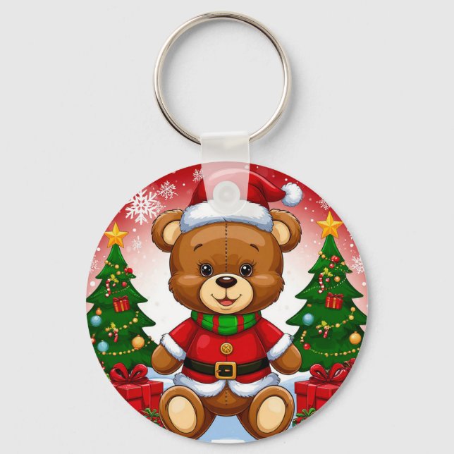 Adorable Teddy Bear in Santa Suit Keychain (Front)