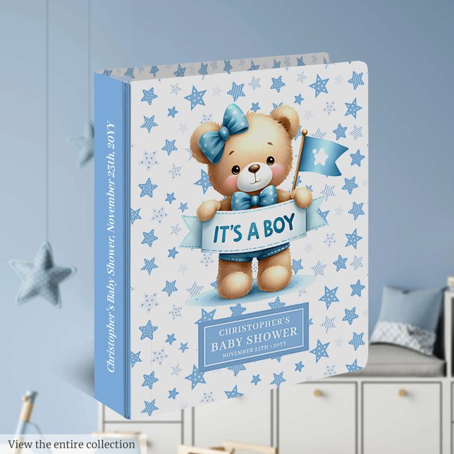 Adorable Teddy Bear Keepsake Album Binder   (Adorable baby shower keepsake binder, perfect “It’s a boy” gift idea.)