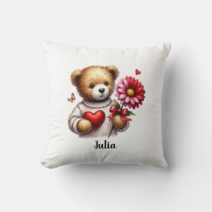 Adorable Teddy Bear Name Valentines Day Throw Pillow