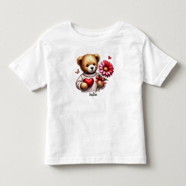 Adorable Teddy Bear Name Valentines Day  Toddler T-shirt (Front)