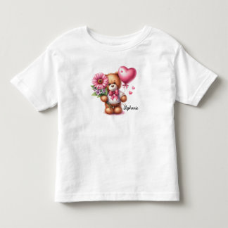 Adorable Teddy Bear Personalized Valentines Day Toddler T-shirt