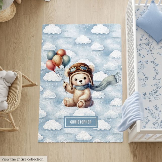 Adorable Teddy Bear Pilot Baby Boy Nursery Rug (Adorable Teddy Bear Pilot Baby Boy Nursery Rug)