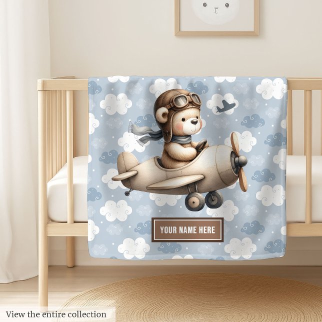 Adorable Teddy Bear Pilot Personalized Baby Gift Blanket (Adorable Teddy Bear Pilot Personalized Baby Gift baby blanket)