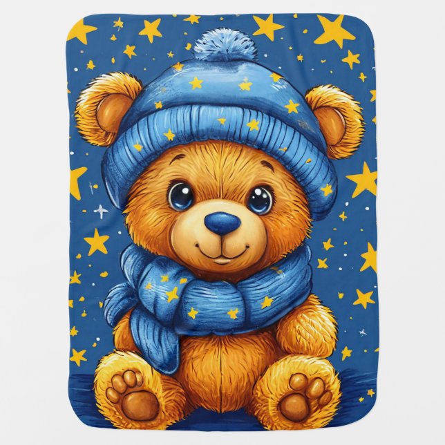Adorable teddy bear plush bear baby blanket (Front)