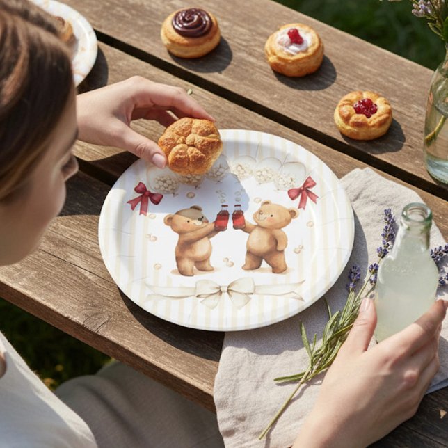Adorable Teddy Bear "Ready to Pop" Baby Shower  Paper Plates (Creator Uploaded)