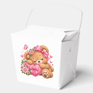 Adorable Teddy Bear with Pink Bow & Hearts Cute Favor Boxes