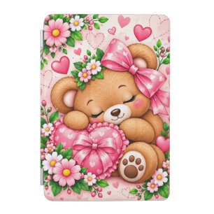 Adorable Teddy Bear with Pink Bow & Hearts Cute iPad Mini Cover