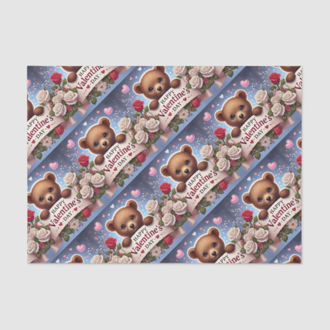 Adorable Teddy Bear with Roses Tissue Paper (Front)