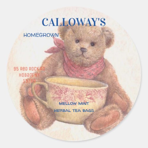 Adorable Teddy Bear with Teacup Classic Round Sticker