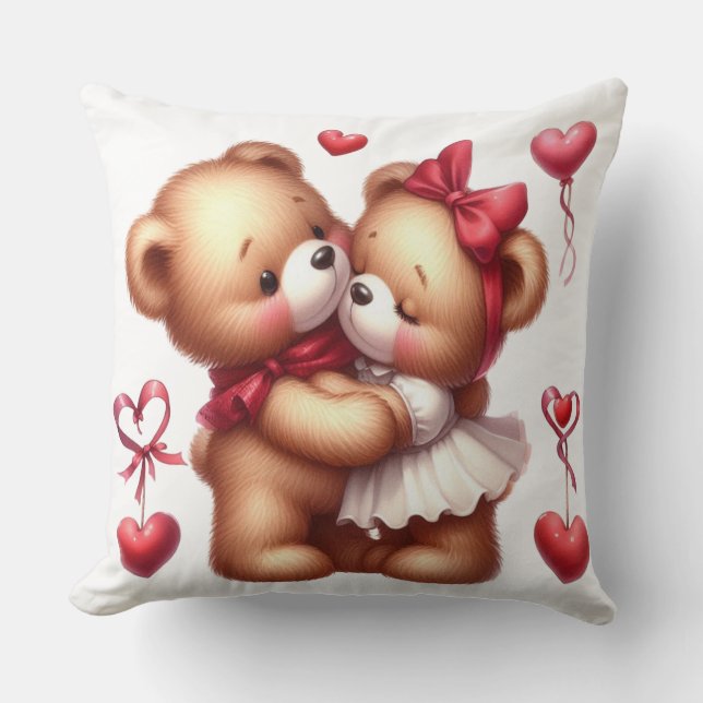 Adorable Teddy Bears in Love Cute Valentine's Day Throw Pillow (Front)
