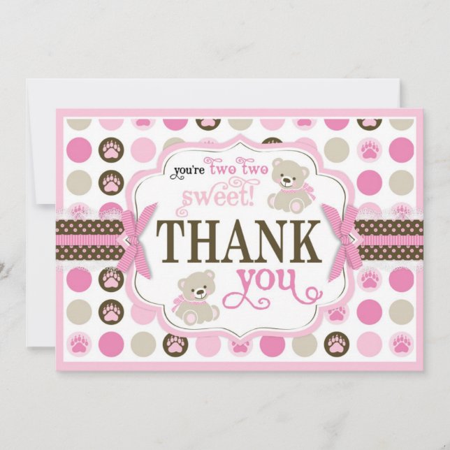Adorable Teddy Bears Thank You Card Pink (Front)