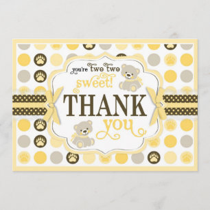 Adorable Teddy Bears Thank You Card Yellow