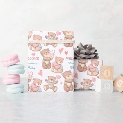 Adorable Teddy Bears Welcome Baby Shower Wrapping Paper