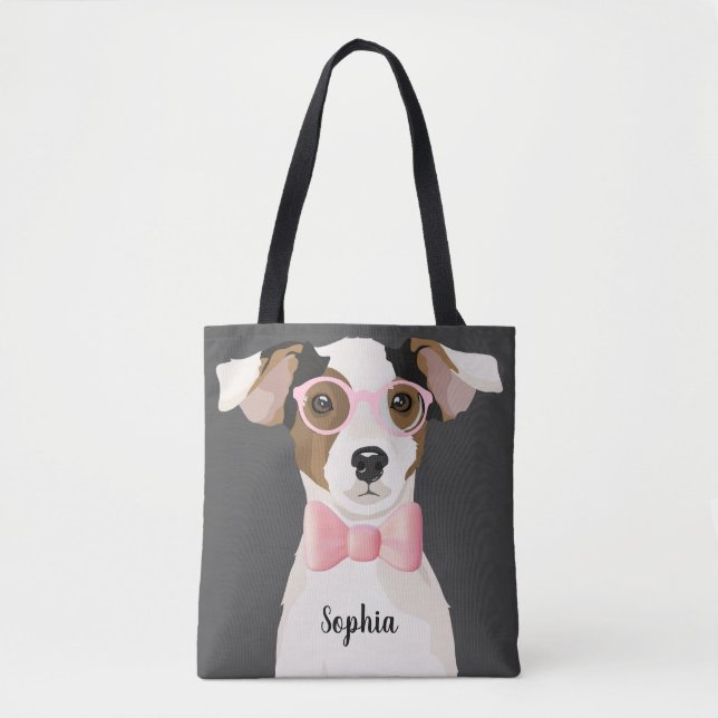 Adorable terrier dog with glasses and a tie, Tote (Front)