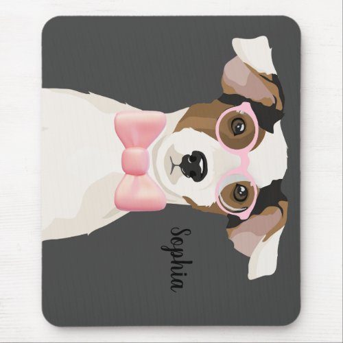 Adorable Terrier dog with glasses and bow tie Mouse Pad