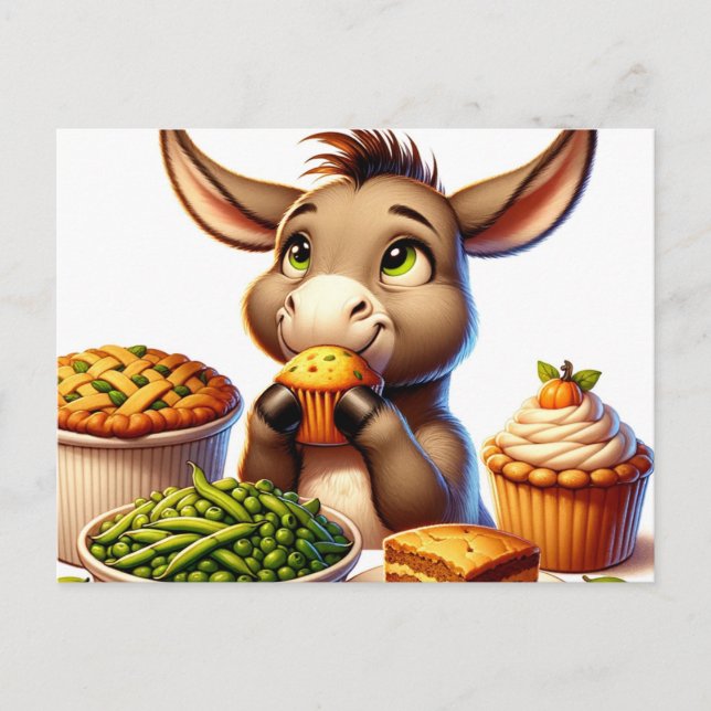 Adorable Thanksgiving Donkey Postcard (Front)