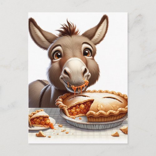 Adorable Thanksgiving Donkey with Pie Postcard