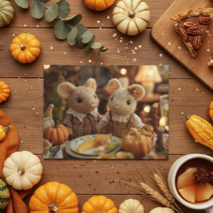 Adorable Thanksgiving Mice Postcard