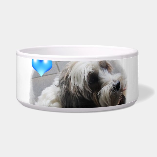 Adorable Tibetan Terrier with a heart dog food bow Bowl (Front)