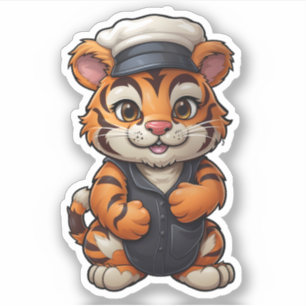 Adorable Tiger Wearing White Hat Wild Animal Tiger Sticker