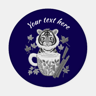Adorable Tiger with Herbal Tea. Personalize Coaster Set
