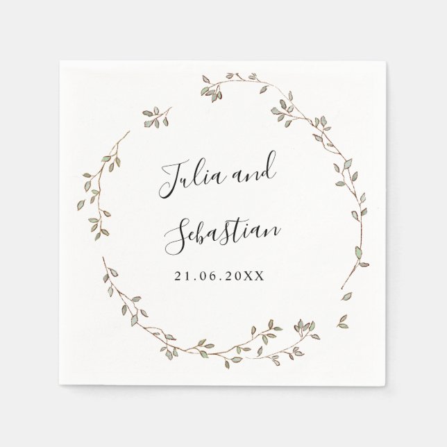 Adorable Tiny Green Leaves wedding monogram Napkins (Front)