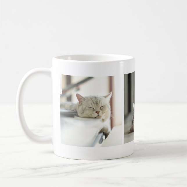 Adorable Tired Kitty Cat Lovers' Photo Collage Mug (Left)
