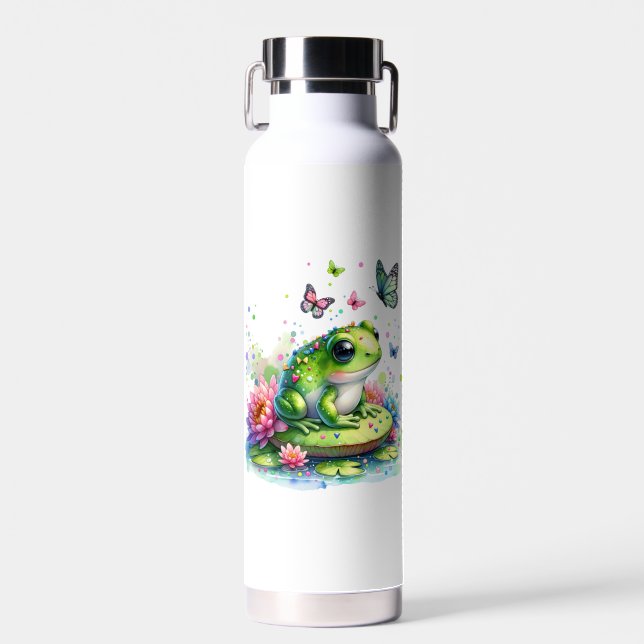 Adorable Toad and Butterflies Personalized Water Bottle (Front)
