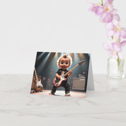 Adorable Toddler Playing Guitar Blank Greeting  Card