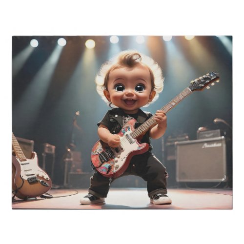Adorable Toddler Playing Guitar Live on Stage  Faux Canvas Print
