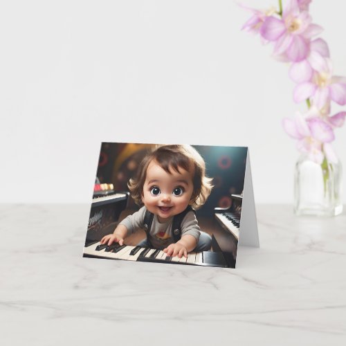 Adorable Toddler Playing Keyboards Blank Greeting  Card