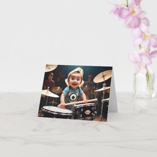Adorable Toddler Playing the Drums Blank Greeting  Card