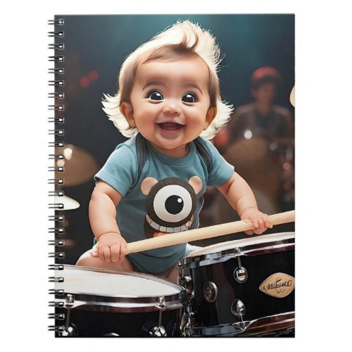 Adorable Toddler Playing the Drums Live on Stage Notebook